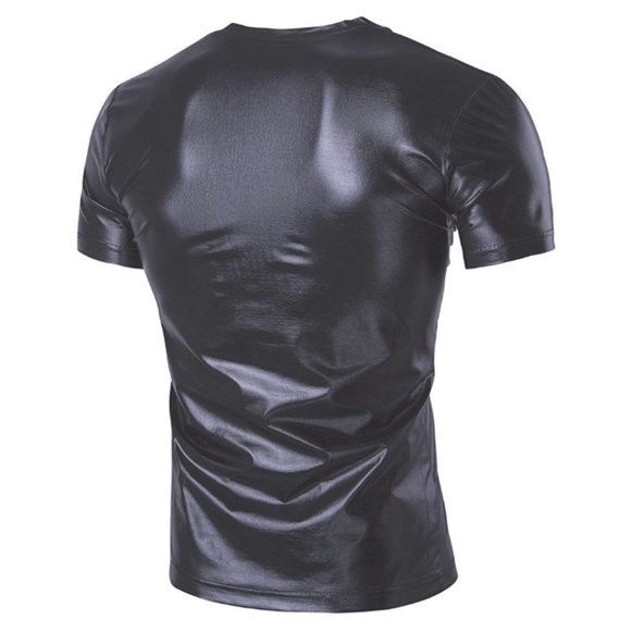 Faux Leather Metallic Club Shirt US Small Asian M - Picture 2 of 5